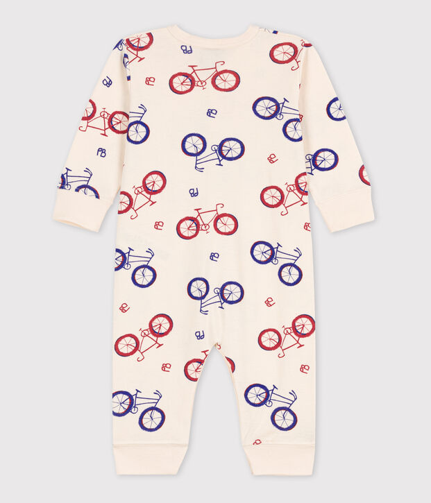 Dors-bien sans pieds v&eacute;lo b&eacute;b&eacute; en coton &eacute;cru/rouge