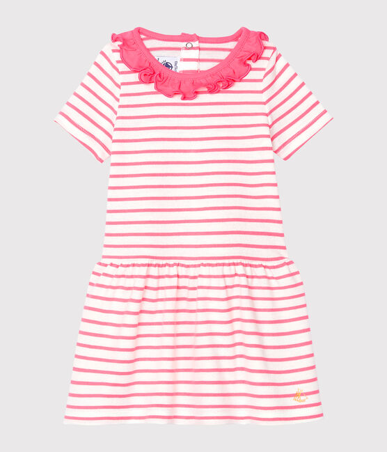 Robe rayée à collerette bébé fille blanc MARSHMALLOW/rose CUPCAKE