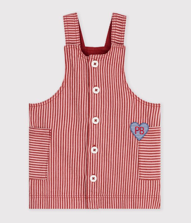 Robe b&eacute;b&eacute; sans manches en coton &agrave; rayures et badge c&oelig;ur rose/rose