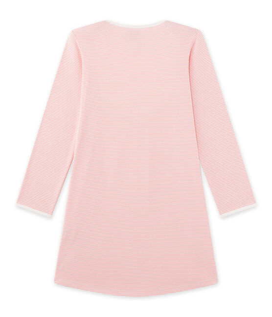 Chemise de nuit fille en milleraies rose GRETEL/blanc LAIT