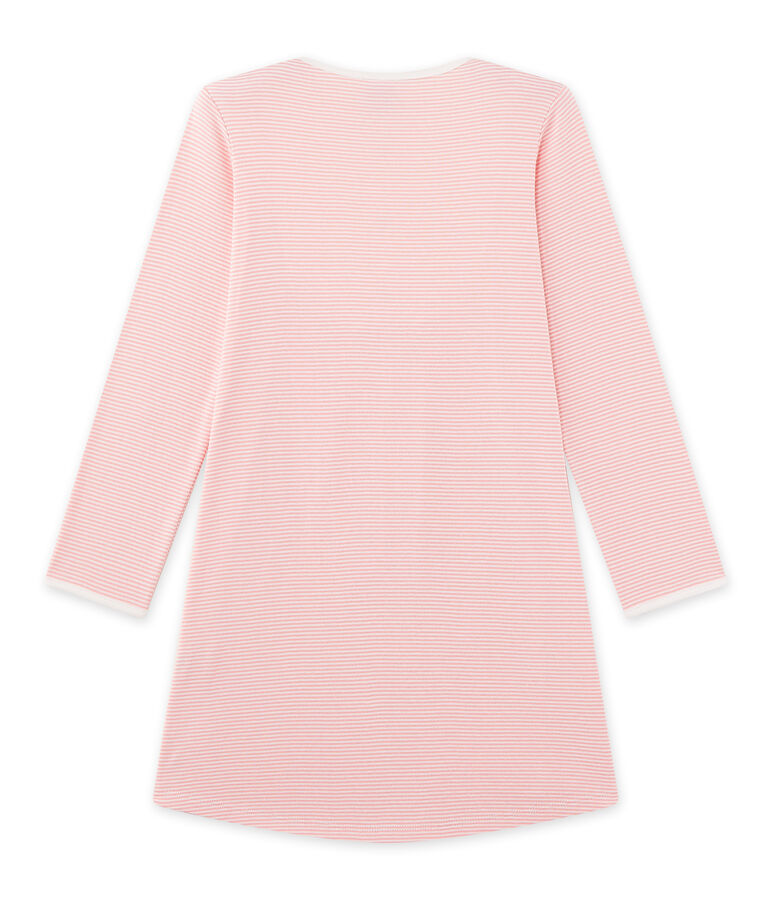 Chemise de nuit fille en milleraies rose/blanc