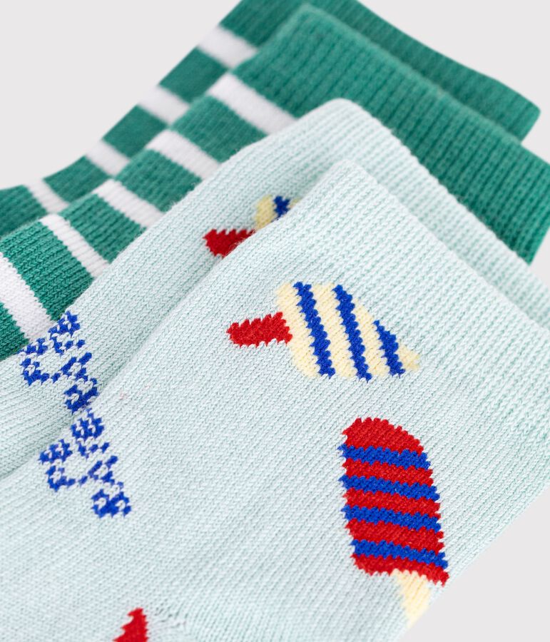 2 paires de chaussettes b&eacute;b&eacute; en coton imprim&eacute; glaces et rayures multicouleur