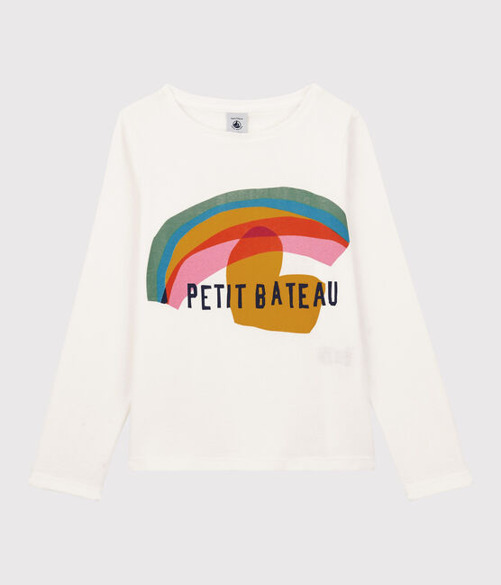 Tee-shirt manches longues en coton enfant fille blanc MARSHMALLOW