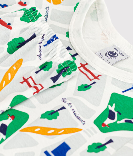 Pyjama short imprimé Paris en coton enfant blanc MARSHMALLOW/bleu MEDIEVAL/ MULTICO