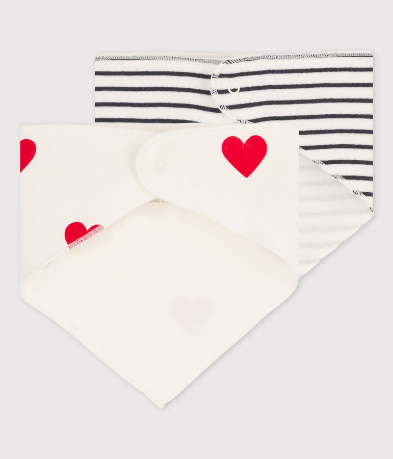 Lot de 2 bandanas-bavoirs b&eacute;b&eacute; c&oelig;ur en coton multicouleur
