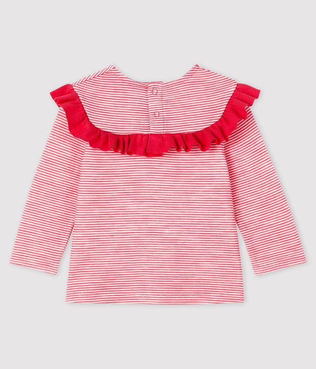 Blouse manches longues b&eacute;b&eacute; fille rose/blanc