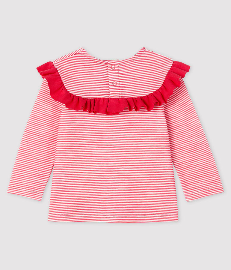 Blouse manches longues b&eacute;b&eacute; fille rose/blanc