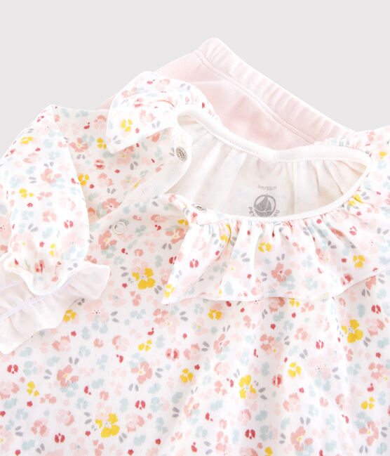 Robe et legging bébé à fleurs en coton biologique blanc MARSHMALLOW/blanc MULTICO