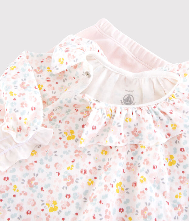 Robe et legging b&eacute;b&eacute; &agrave; fleurs en coton biologique blanc/multicouleur