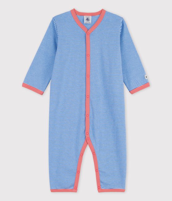 Dors-bien bébé à rayures sans pieds en coton biologique bleu BRASIER/gris MARSHMALLOW