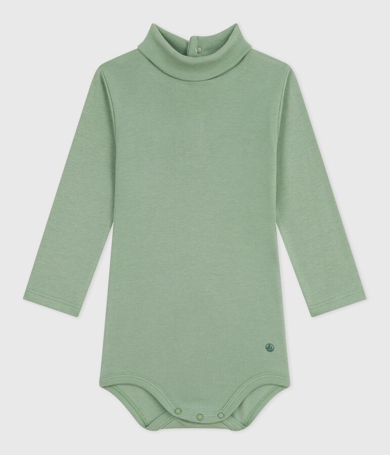 Body b&eacute;b&eacute; col roul&eacute; en coton uni vert SAULE