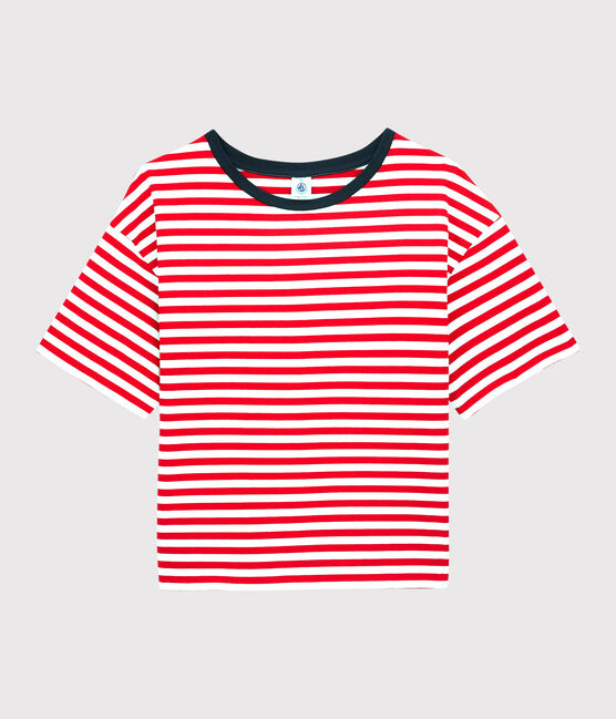 Tee-shirt LE BOXY en coton Femme rouge PEPS/blanc MARSHMALLOW