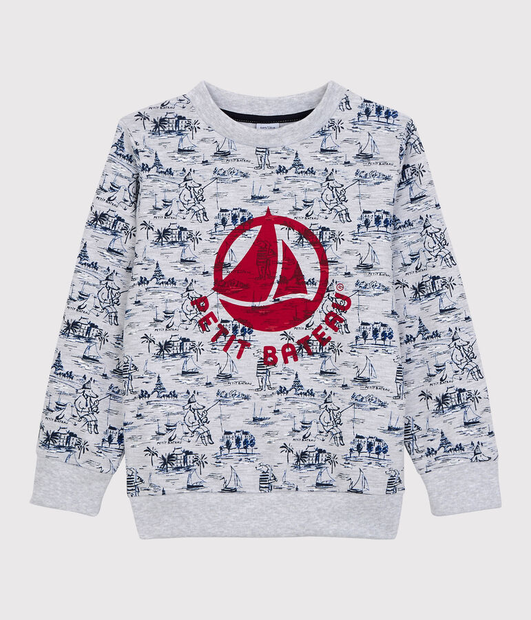 Sweatshirt en molleton enfant gar&ccedil;on gris POUSSIERE/blanc MULTICO