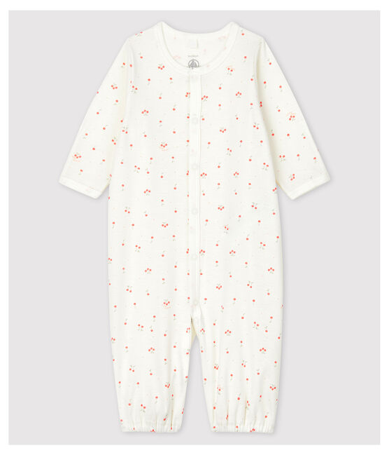Combisac cerises bébé en coton biologique blanc MARSHMALLOW/blanc MULTICO