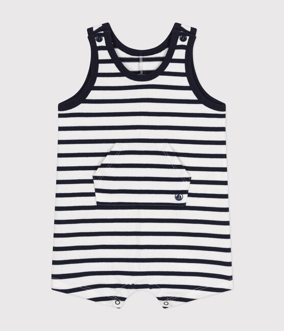 Combinaison courte en jersey bébé blanc MARSHMALLOW/bleu SMOKING