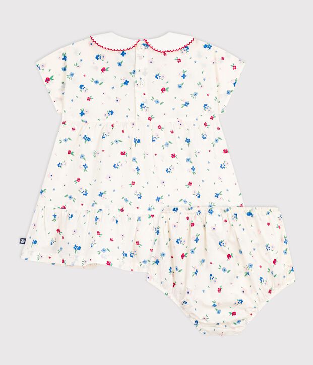 Robe b&eacute;b&eacute; en coton manches courtes et son bloomer imprim&eacute;s fleurs blanc/multicouleur