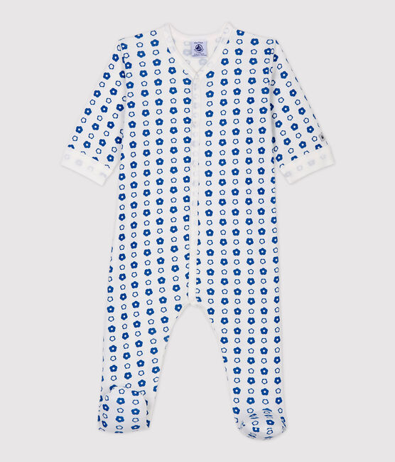 Dors-bien bébé fleurs rétro côte 1x1 en coton biologique blanc MARSHMALLOW/ MALLARD