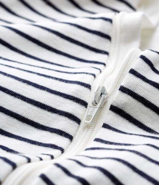 Bodyjama zippé bébé en côte blanc MARSHMALLOW/bleu SMOKING