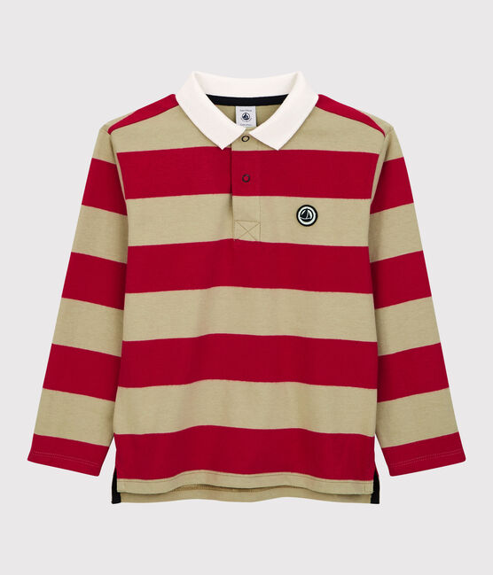 Polo manches longues rayés en coton enfant garçon rouge TERKUIT/ JERRYCAN