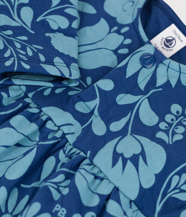 Robe manches longues b&eacute;b&eacute; imprim&eacute;e en tubique matelass&eacute; bleu/bleu