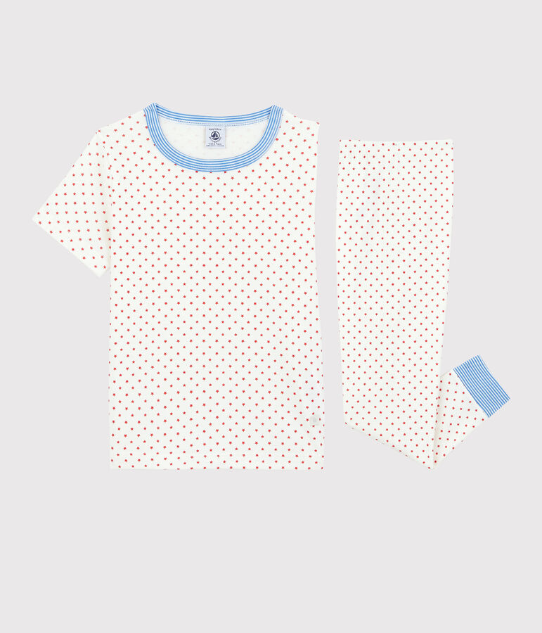 Pyjama manches courtes &eacute;toiles rouges petit gar&ccedil;on en coton biologique blanc MARSHMALLOW/rouge PEPS