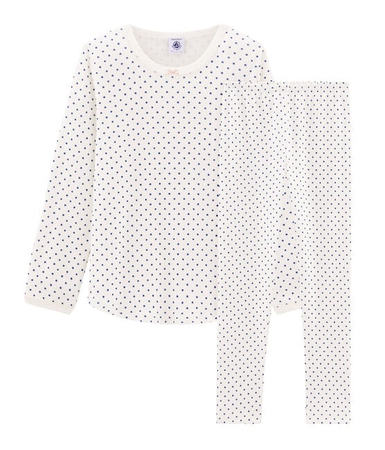 Pyjama petite fille en côte blanc MARSHMALLOW/bleu MAJOR CN