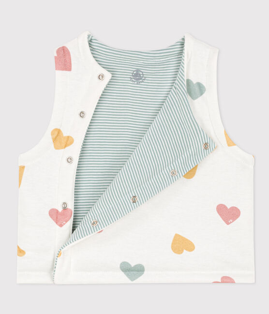 Gilet sans manche bébé coeurs reversible en coton blanc MARSHMALLOW/blanc MULTICO