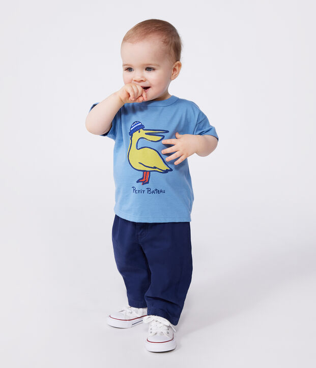 Tee-shirt b&eacute;b&eacute; en coton &agrave; manches courtes uni bleu