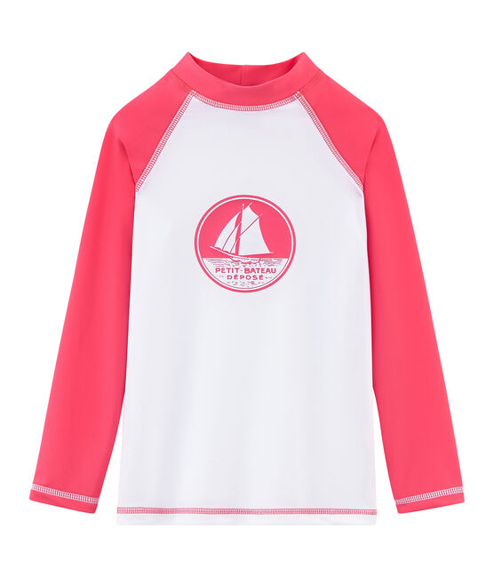 Tee shirt anti-UV UPF 50+ enfant fille et garçon blanc MARSHMALLOW/rose CUPCAKE