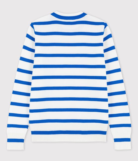 Pull marin en coton Femme blanc MARSHMALLOW/bleu DELFT
