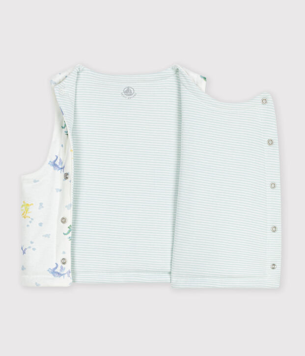 Gilet sans manche r&eacute;versible b&eacute;b&eacute; en coton imprim&eacute; dragons blanc/multicouleur