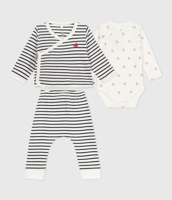 Ensemble bébé 3 pièces marinière et son body imprimé bateaux blanc MARSHMALLOW/bleu SMOKING