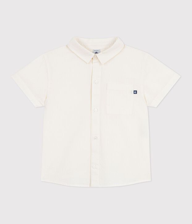 Chemise enfant en coton lin &agrave; manches courtes blanc