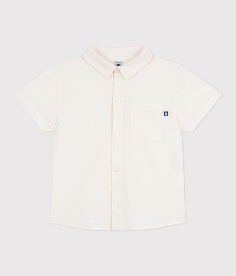 Chemise enfant en coton lin &agrave; manches courtes blanc