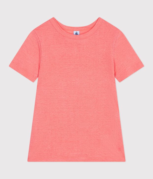 Tee-shirt femme en lin manches courtes uni corail