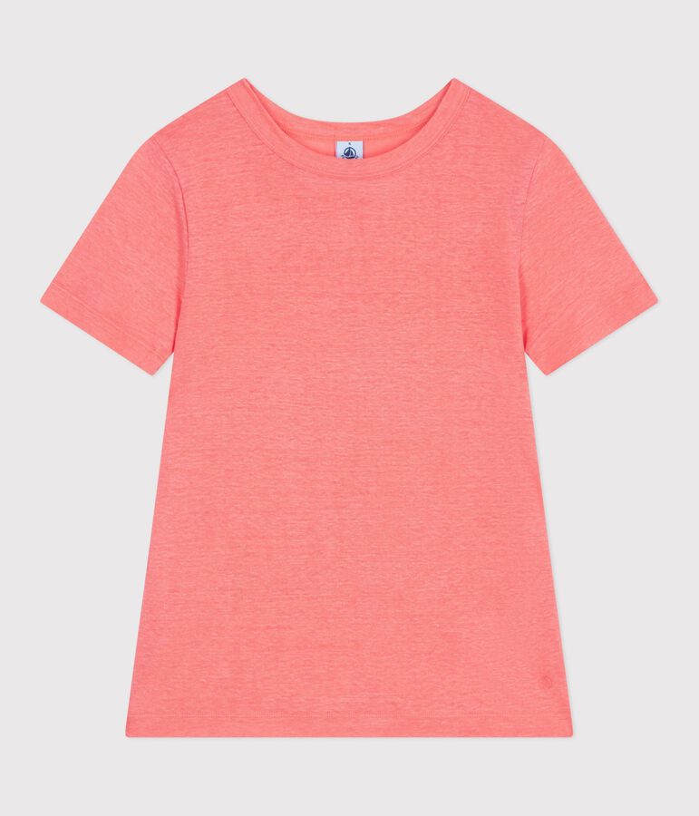 Tee-shirt femme en coton manches courtes uni rose