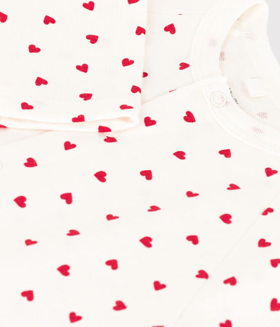 Combinaison longue petit cœur en molleton bébé blanc MARSHMALLOW/rouge PEPS