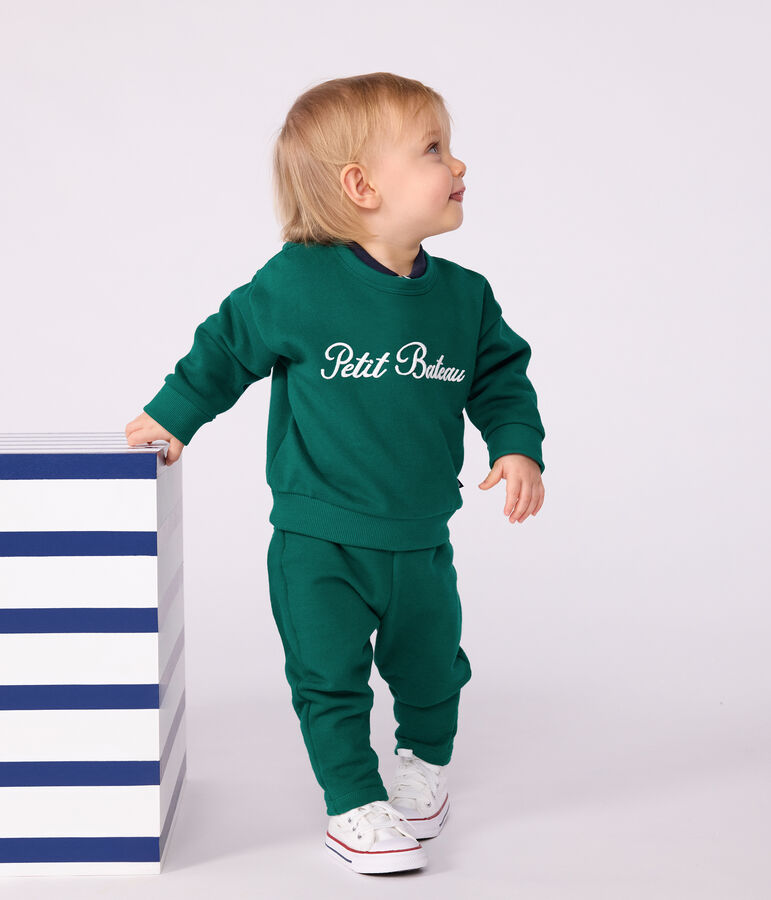 Sweatshirt b&eacute;b&eacute; en coton brod&eacute; Petit Bateau vert EVERGREEN