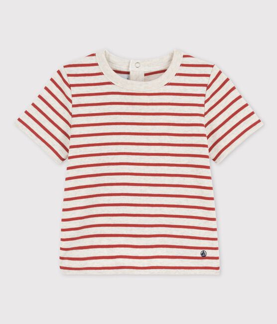 Tee-shirt manches courtes rayé en coton bio bébé beige MONTELIMAR/ OMBRIE