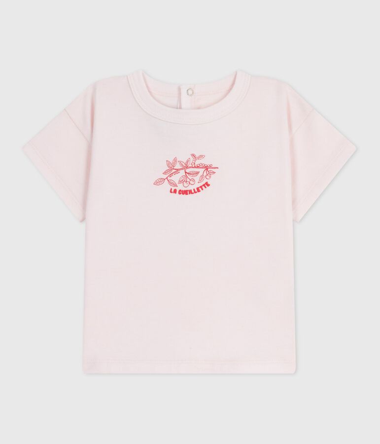 T-shirt b&eacute;b&eacute; en coton &agrave; manches courtes uni rose FLEUR