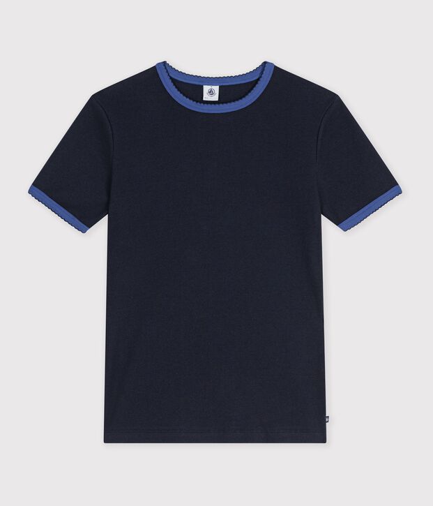 Tee-shirt femme en coton manches courtes uni bleu marine