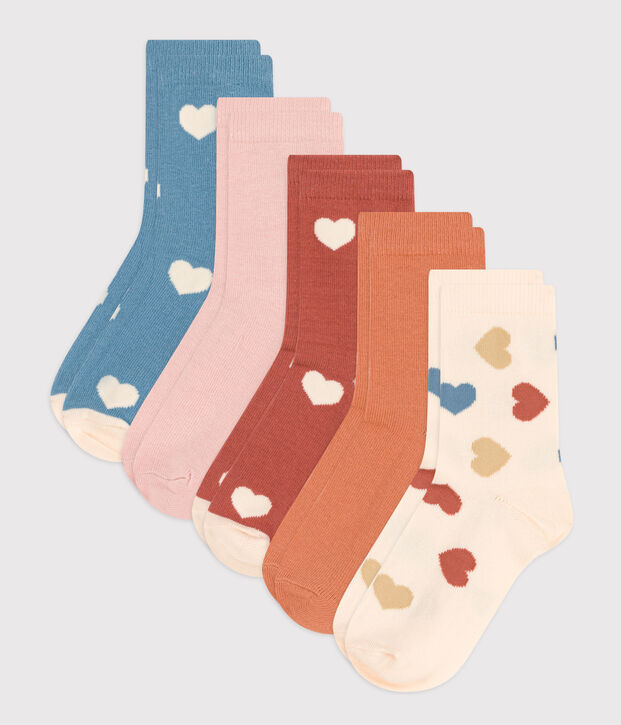 Lot de 5 paires de chaussettes coeurs enfant gar&ccedil;on-fille multicouleur