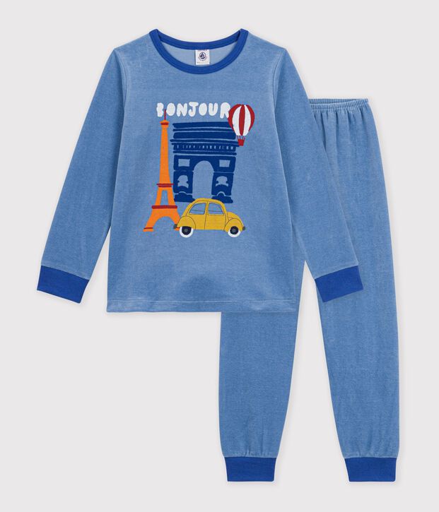 Pyjama enfant en velours &agrave; motif Paris bleu