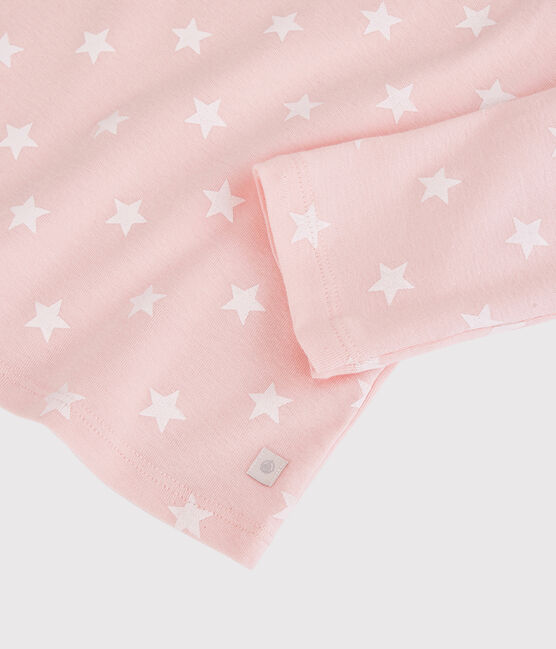 Pyjama imprimé étoiles petite fille en coton rose MINOIS/blanc MARSHMALLOW
