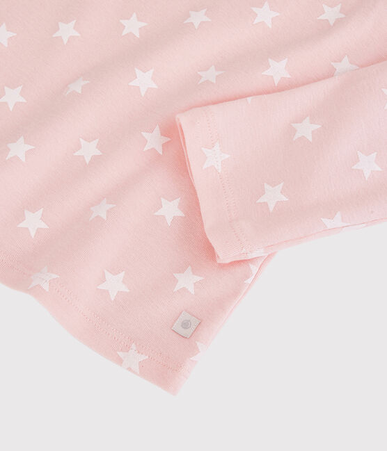Pyjama imprimé étoiles petite fille en coton rose MINOIS/blanc MARSHMALLOW