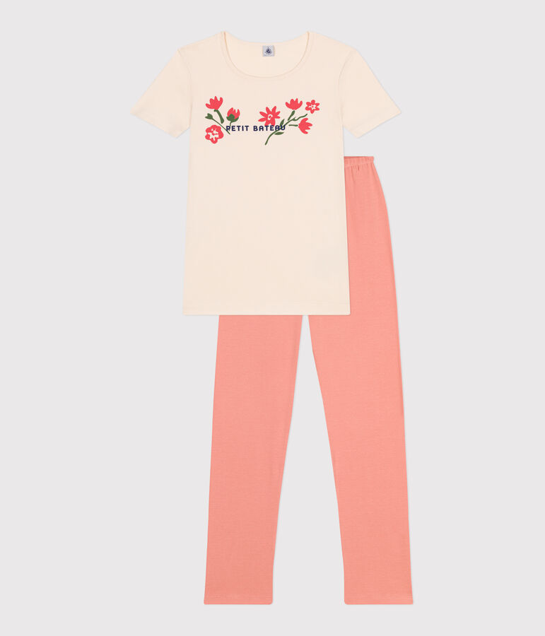 Pyjama femme en coton &agrave; manches courtes orange/multicouleur