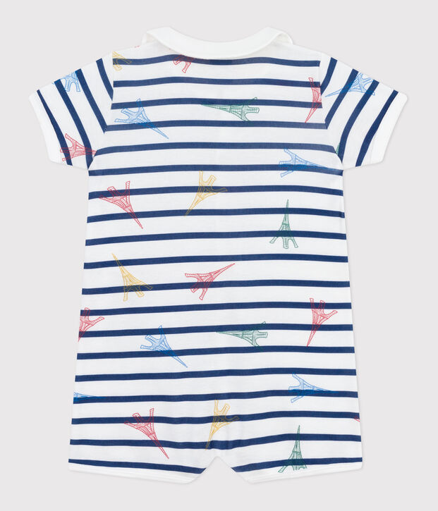 Combinaison courte b&eacute;b&eacute; en coton Paris blanc/multicouleur