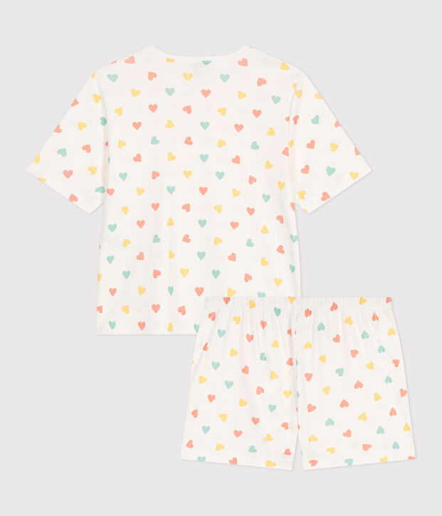 Pyjama short femme en coton imprim&eacute; c&oelig;urs blanc/multicouleur
