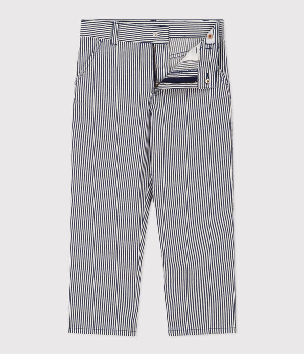 Pantalon en toile de coton ray&eacute; enfant gar&ccedil;on bleu/blanc