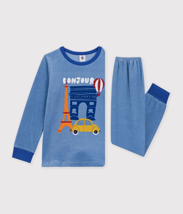 Pyjama enfant en velours &agrave; motif Paris bleu